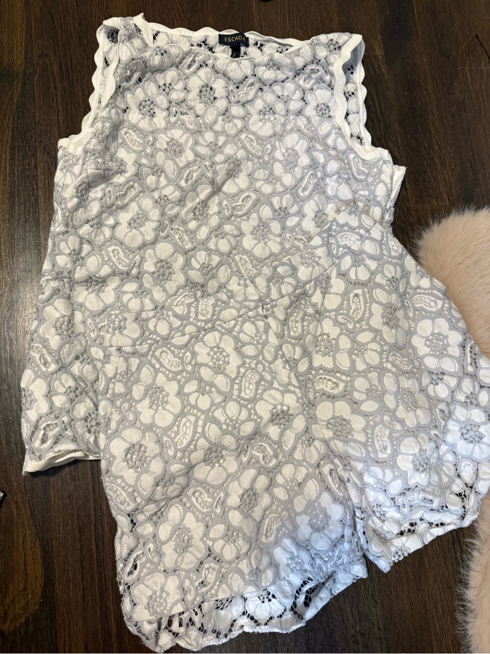 Escada White Floral Lace Shell Top and shorts
